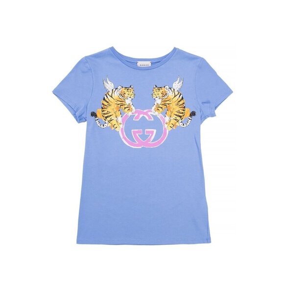 NWT Gucci GG winged tiger t-shirt in blue Size 4 - Picture 1 of 9
